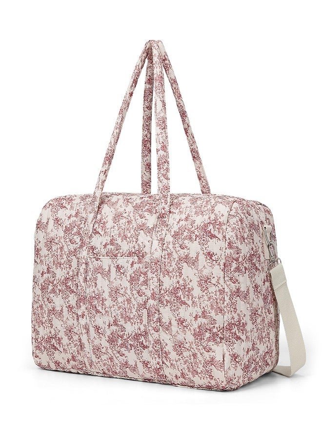 BBIQI Quilted Duffle Bag For Women Cute Weekender Bags Floral Travel Bag Cotton Diaper Tote Bag - Image 1